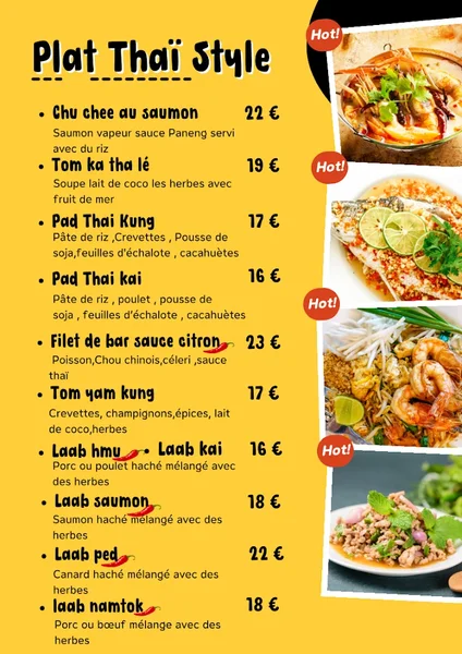 menu 0 of Tangmo style Thaï food 🥘