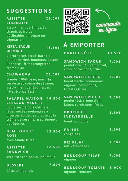 menu 0 of Les Trésors du Liban - Restaurant Marseille