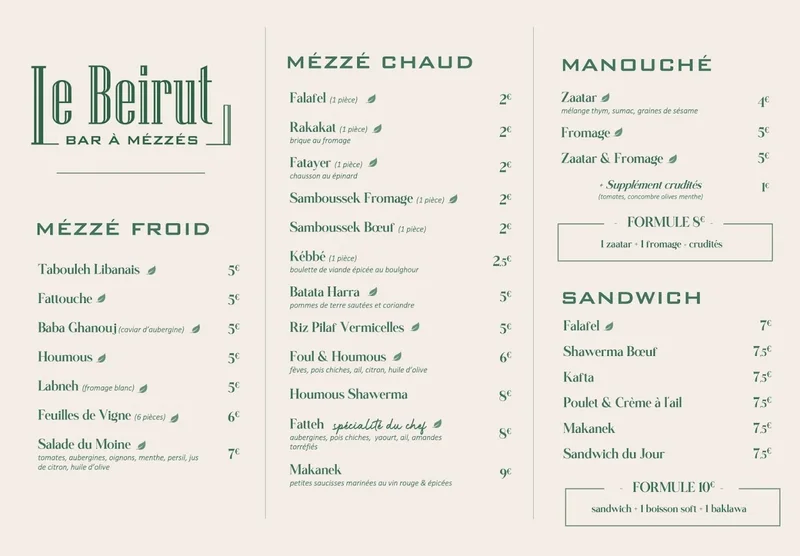 menu 0 of LE BEIRUT- BAR A MEZZES