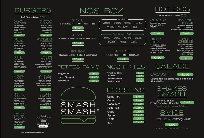 menu 0 of Smash Smash Bordeaux (Sainte-Catherine)