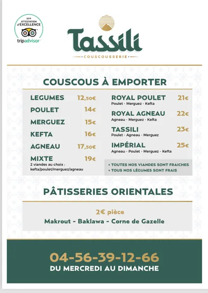 menu 0 of couscousserie Tassili