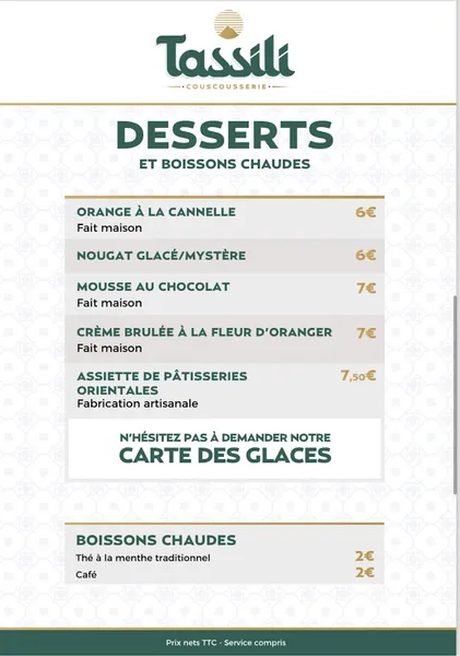 menu 1 of couscousserie Tassili