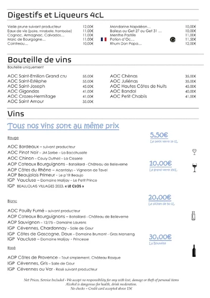 menu 0 of Le Clos Bourguignon