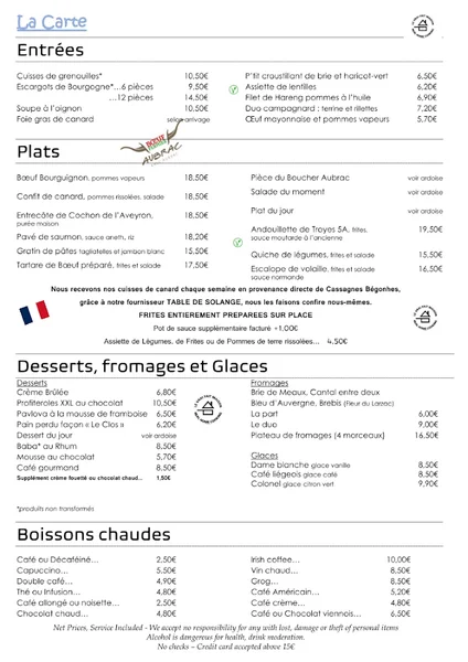 menu 1 of Le Clos Bourguignon