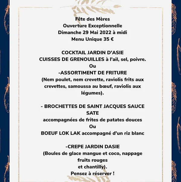 menu 2 of Restaurant Le Jardin d'Asie