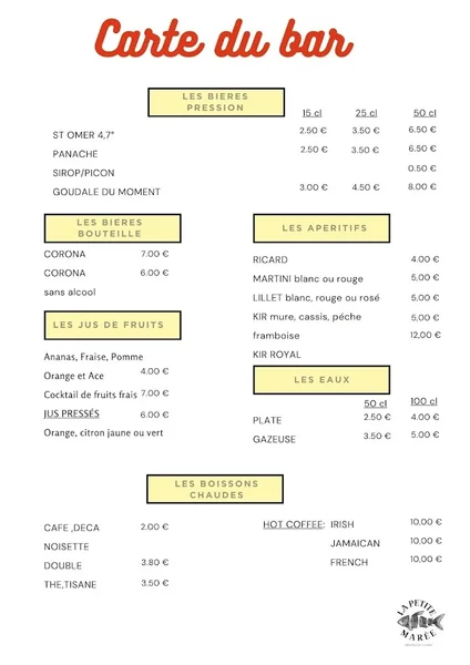 menu 0 of La Petite Marée