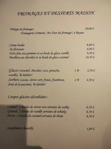 menu 0 of L'Entre Potes Meschers