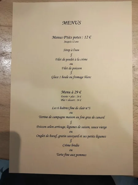 menu 2 of L'Entre Potes Meschers