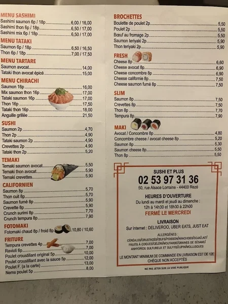 menu 2 of Sushi et plus