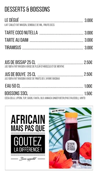 menu 2 of Afri Call Food (Lille Fives)