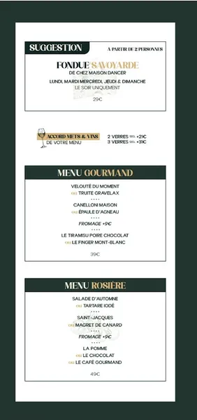 menu 2 of Rosière - L'Étang Gourmand