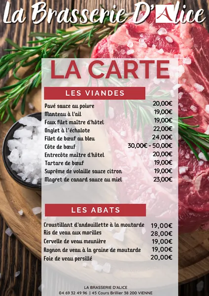 menu 0 of La Brasserie d'Alice