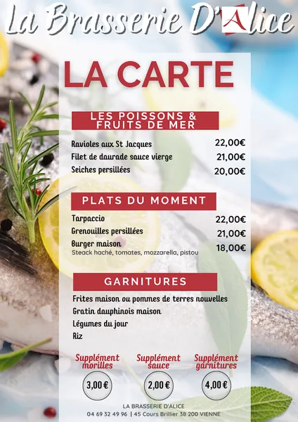 menu 2 of La Brasserie d'Alice