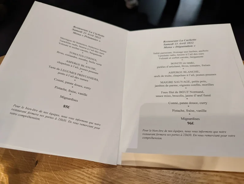 menu 0 of La Cachette* Valence
