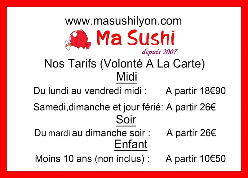 menu 1 of Ma Sushi à volonté sur place