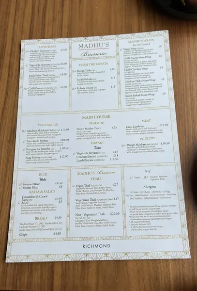 menu 0 of Madhu's Brasserie Richmond