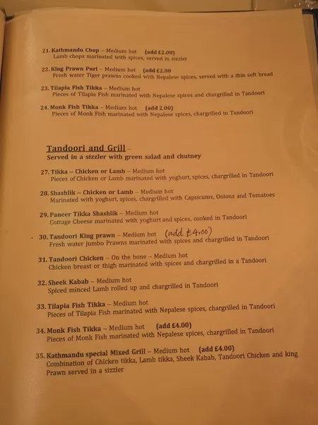 menu 0 of Kathmandu Tandoori Twickenham