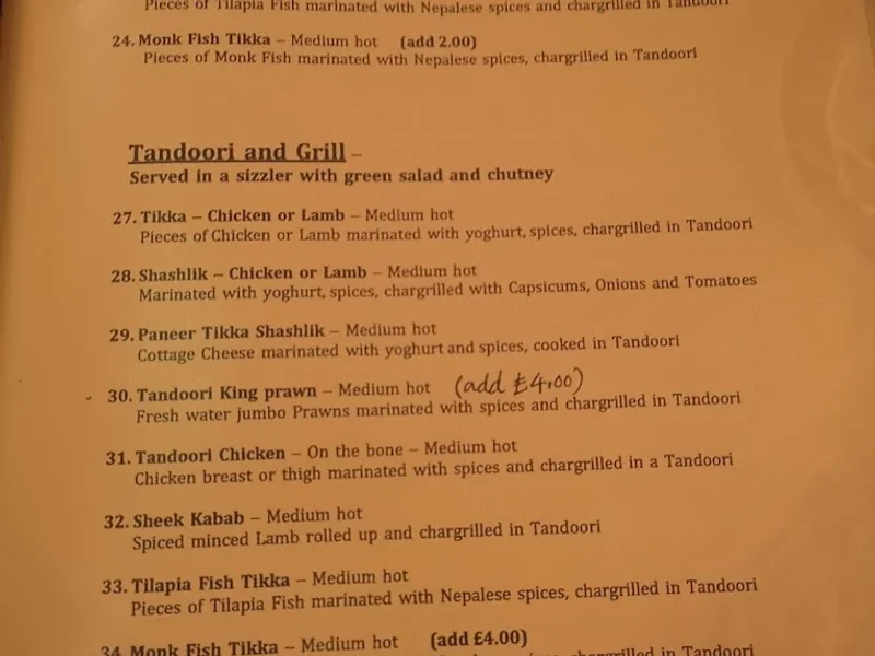 menu 0 of Kathmandu Tandoori Twickenham