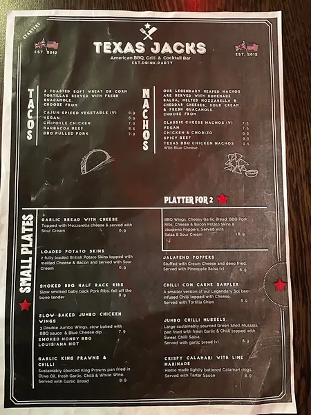 menu 1 of Texas Jacks