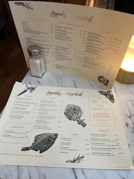 menu 1 of Dorothy and Marshall