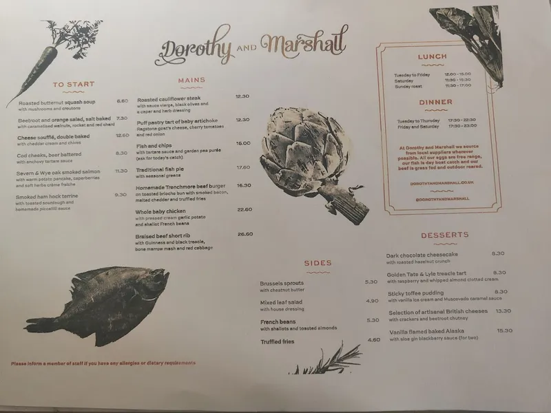 menu 0 of Dorothy and Marshall