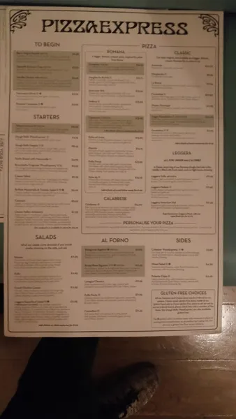 menu 2 of Pizza Express