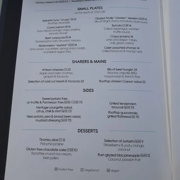 menu 0 of The Rooftop