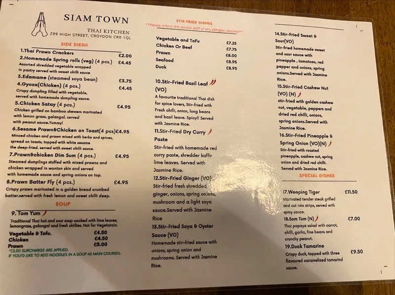 menu 0 of Siam Town