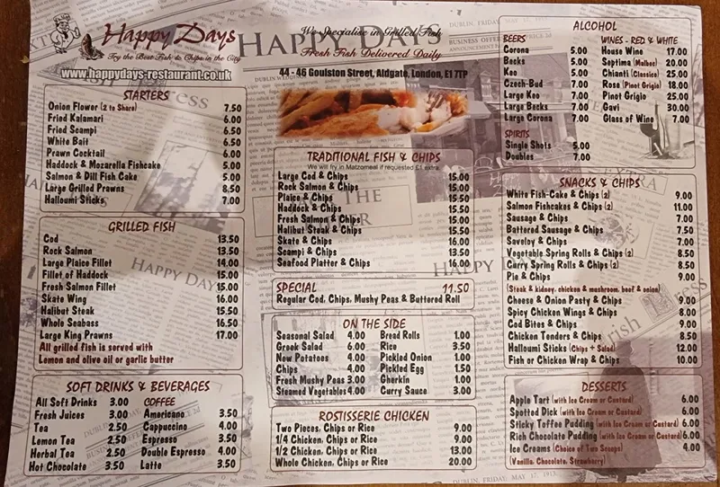 menu 1 of Happy Days