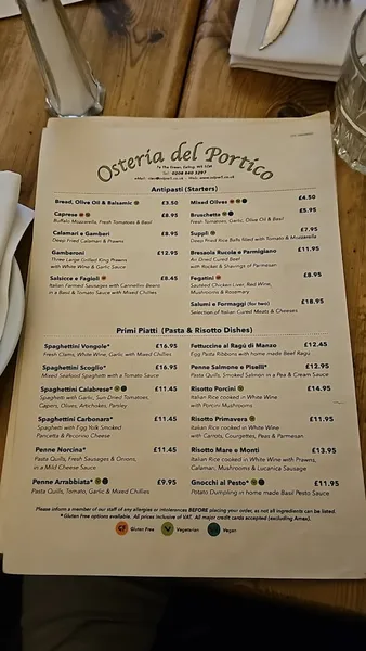 menu 0 of Osteria Del Portico