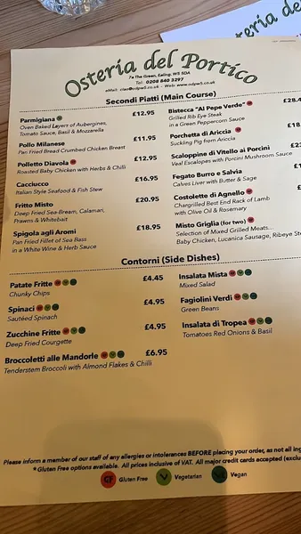 menu 2 of Osteria Del Portico