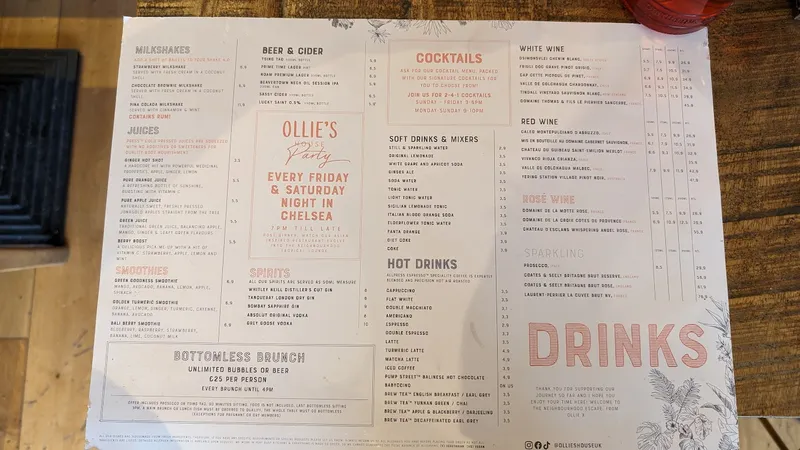 menu 1 of Ollie's House Restaurant (Chelsea)