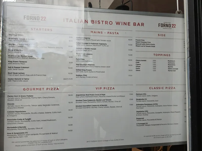 menu 1 of Forno22 Italian bistro & Wine Bar