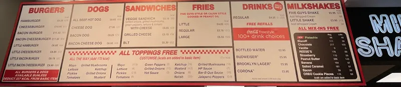 menu 0 of Five Guys Fulham