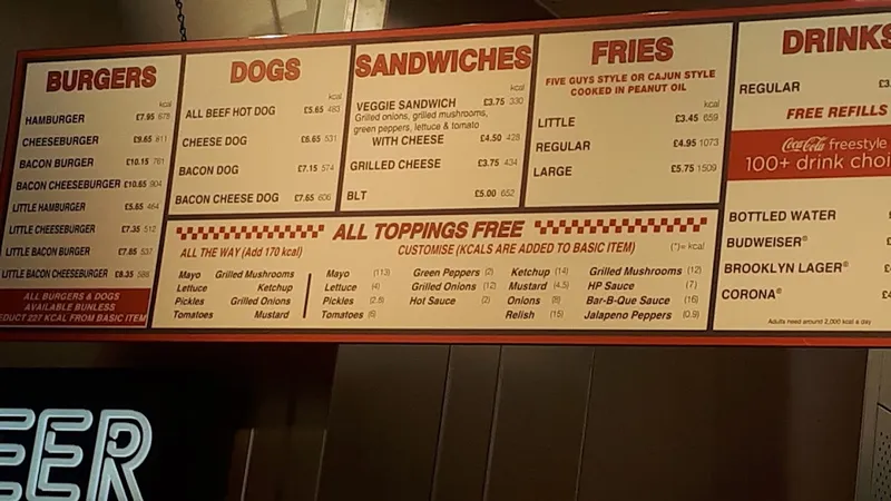 menu 1 of Five Guys Fulham