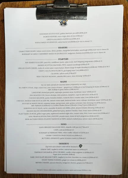 menu 1 of The Builders Arms