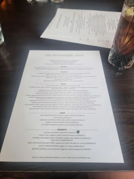 menu 1 of Devonshire Arms Kensington