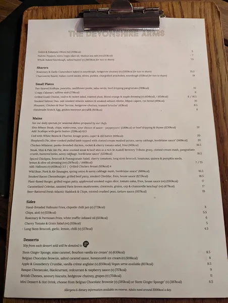 menu 2 of Devonshire Arms Kensington