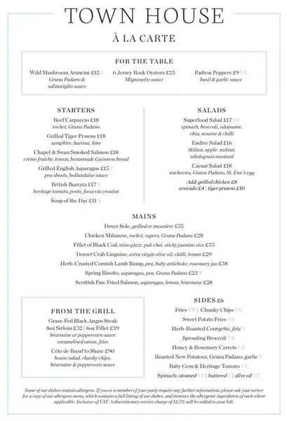 menu 1 of Town House Kensington