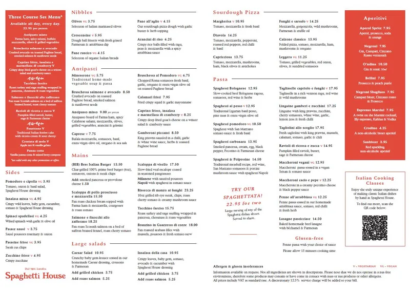 menu 0 of Spaghetti House Italian Restaurant Kensington High Street