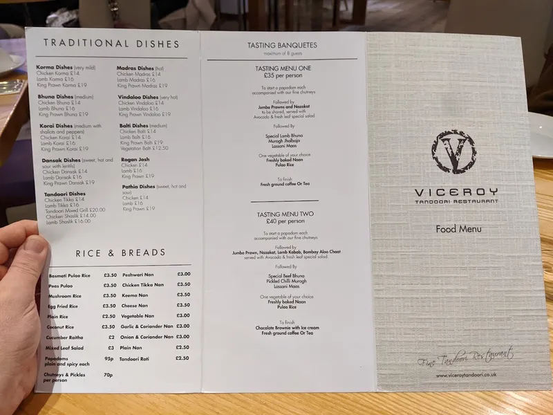 menu 0 of Viceroy Tandoori