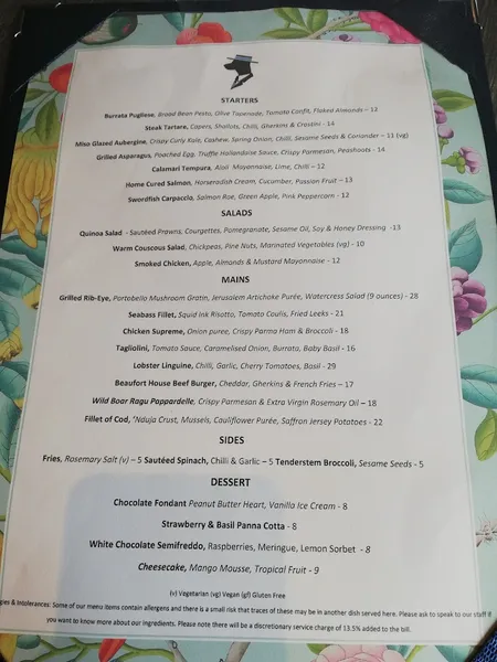 menu 2 of Beaufort House Chelsea