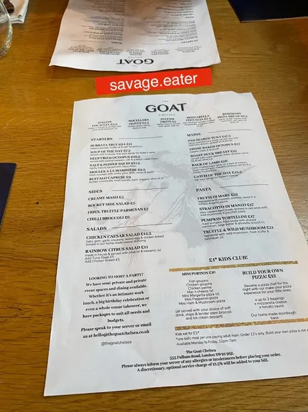 menu 0 of The Goat Chelsea