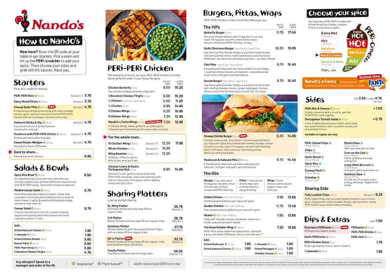 menu 1 of Nando's Birmingham - Perry Barr