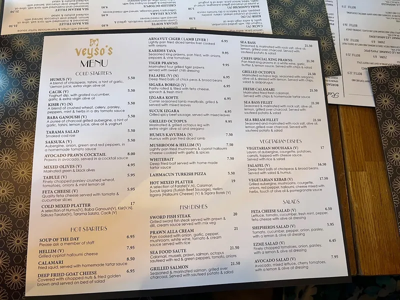 menu 1 of Veyso's Romford Restaurant