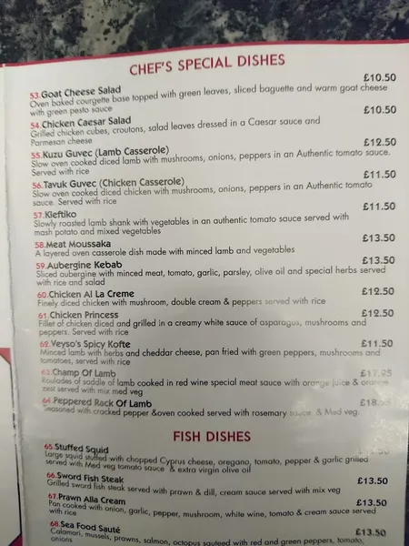 menu 2 of Veyso's Romford Restaurant