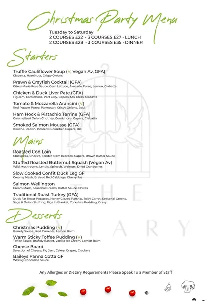 menu 1 of The Aviary