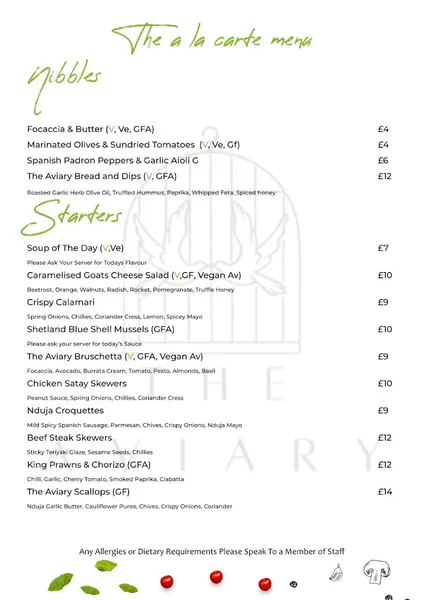 menu 2 of The Aviary