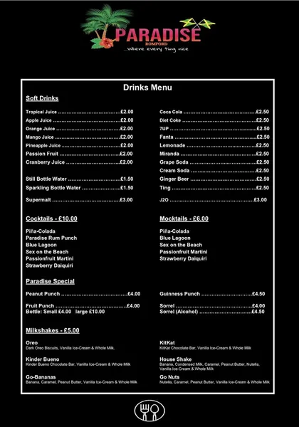 menu 2 of Paradise Romford