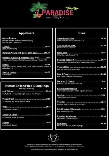 menu 1 of Paradise Romford